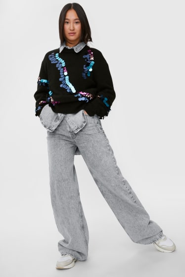 Women - Wide leg jeans - denim-gray