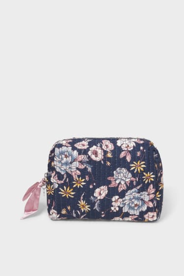 Dámské - Kosmetická taška - s květinovým vzorem - tmavomodrá