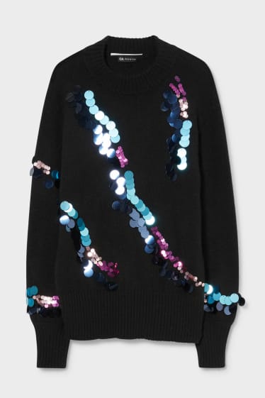 Women - Jumper - shiny - black