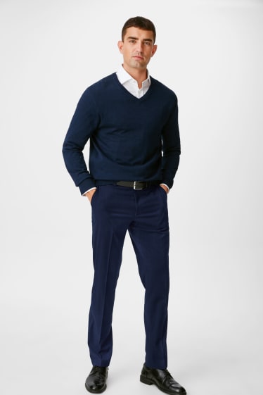 Men - Mix-and-match suit trousers - regular fit - stretch - check - dark blue