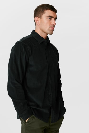 Heren - Corduroy overhemd - regular fit - kent - donkergroen