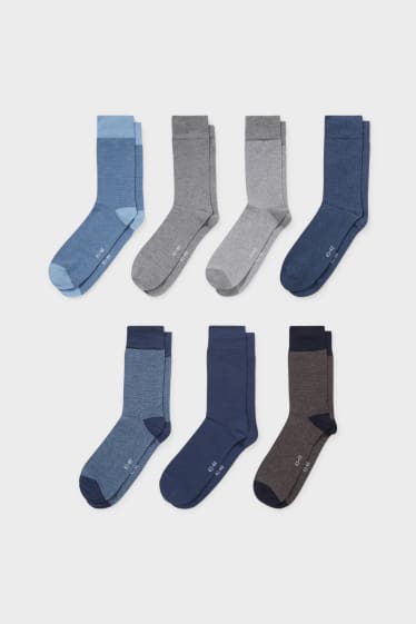 Heren - Set van 7 - sokken - donkerblauw / grijs