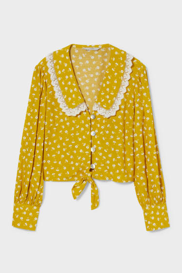 Kobiety - CLOCKHOUSE - bluzka z supłem - w kwiatki - żółty