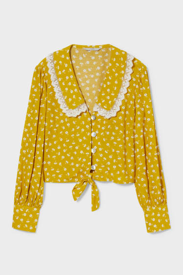 Women - CLOCKHOUSE - blouse with knot detail - floral - yellow