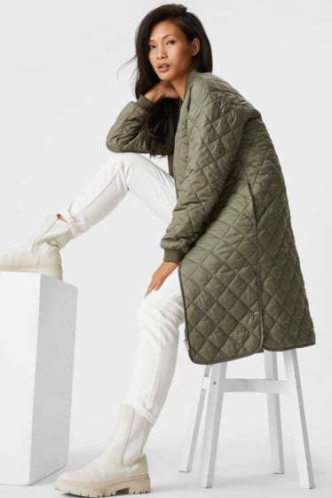 Women - Quilted coat - recycled - dark green