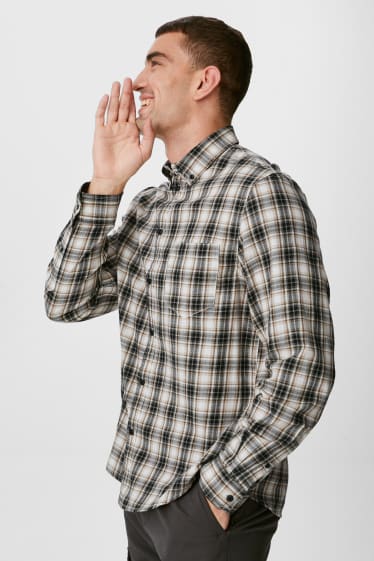 Men - Shirt - slim fit - button-down collar - check - beige