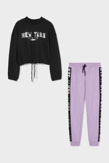 Kinderen - Set - hoodie en joggingbroek - 2-delig - glanseffect - zwart