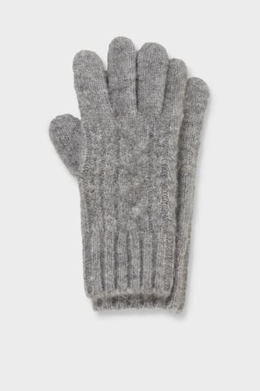 Women - Gloves - cable knit pattern - gray-melange