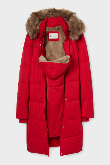 Mujer - Abrigo acolchado premamá con capucha y cubierta para el bebé - rojo