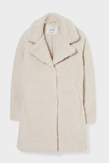Women - Teddy fur coat - cremewhite