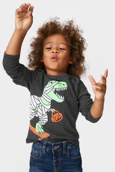 Kinder - Dino - Langarmshirt - Glow in the dark - schwarz