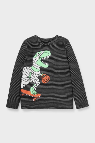 Kinder - Dino - Langarmshirt - Glow in the dark - schwarz