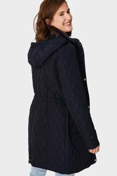 Women - Quilted coat with hood - dark blue