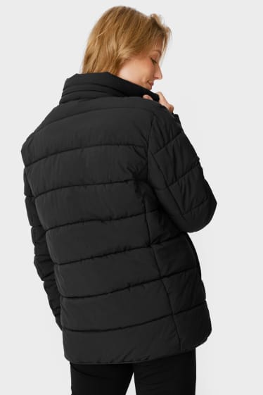 Women - Maternity quilted jacket with hood and baby puch - unisex - black