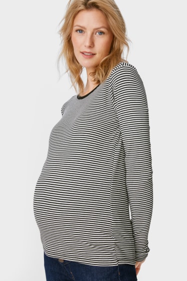 Kobiety - Koszulka ciążowa z długim rękawem - w paski - biały