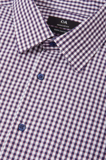 Herren - Businesshemd - Regular Fit - Kent - bügelleicht - kariert - weiß / blau