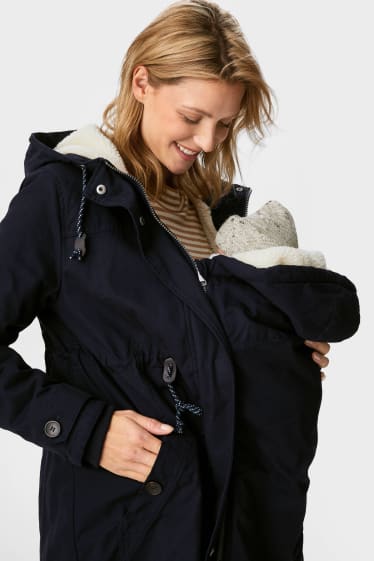 Women - Maternity parka with hood and baby pouch - dark blue