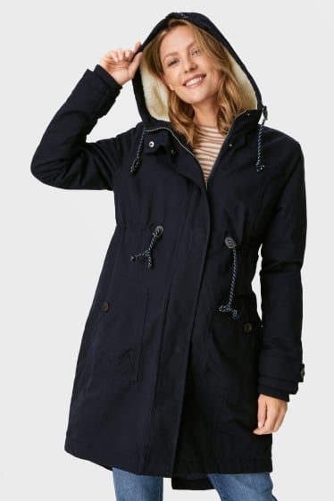 Women - Maternity parka with hood and baby pouch - dark blue
