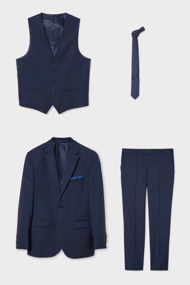 Mężczyźni - Garnitur z krawatem - regular fit - 4 części - ciemnoniebieski