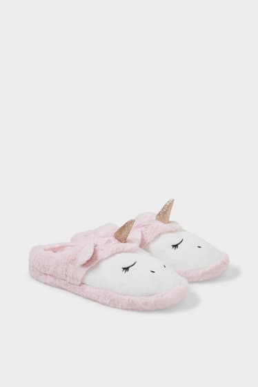 Femei - CLOCKHOUSE - papuci de casă din blană artificială - alb / roz