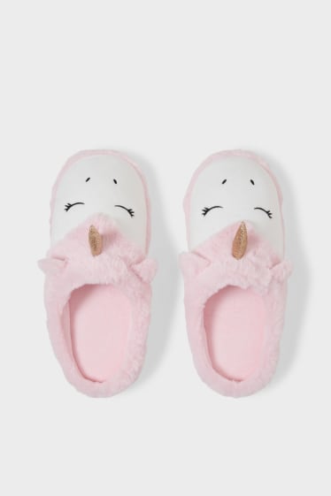 Femei - CLOCKHOUSE - papuci de casă din blană artificială - alb / roz