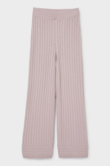 Femei - Pantaloni tricotați cu conținut de cașmir - fir italienesc - roz pal