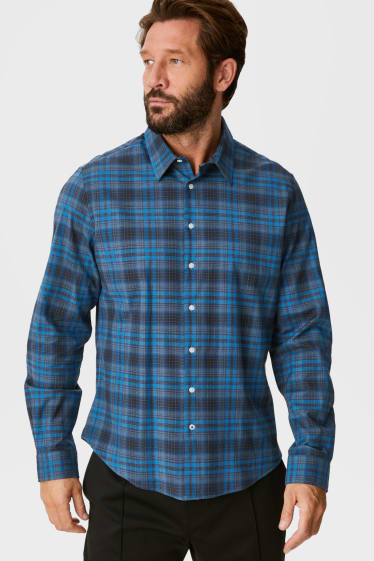Heren - Overhemd - slim fit - kent - Flex - geruit - donkerblauw