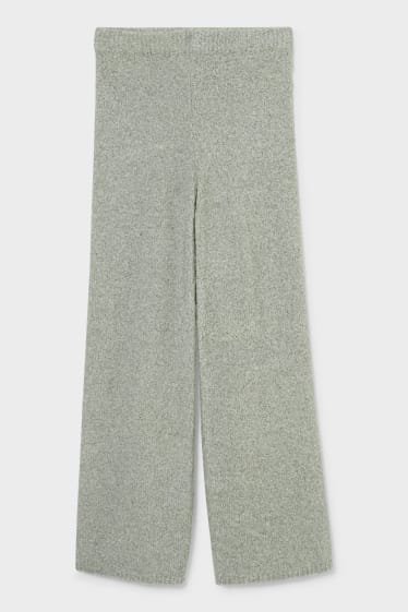 Women - CLOCKHOUSE - knitted trousers - palazzo - green-melange
