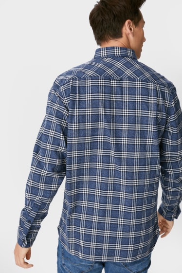 Hommes - Chemise en flanelle - regular fit - col button down - à carreaux - bleu