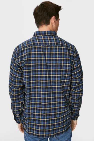 Heren - Flanellen overhemd - regular fit - button down - geruit - donkerblauw