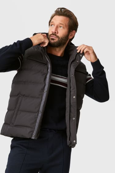 Men - Down gilet with hood - gray