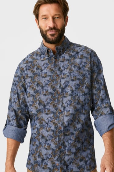 Hombre - Camisa - regular fit - button-down - azul oscuro-jaspeado