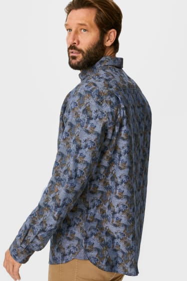 Hombre - Camisa - regular fit - button-down - azul oscuro-jaspeado