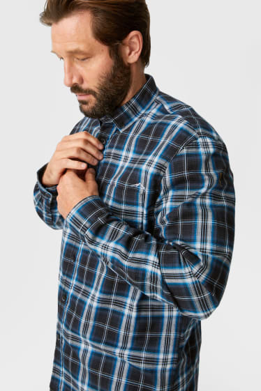 Heren - Overhemd - regular fit - button down - THERMOLITE® - geruit - blauw / zwart