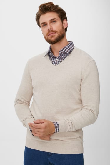 Herren - Feinstrick-Pullover und Hemd - Regular Fit - Kent - beige