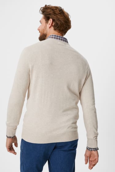 Uomo - Pullover in maglia fine e camicia - regular fit - collo all'italiana - beige
