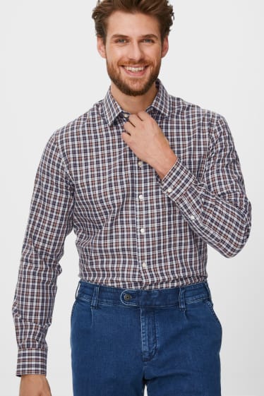 Men - Fine knit jumper and shirt - regular fit - kent collar - beige