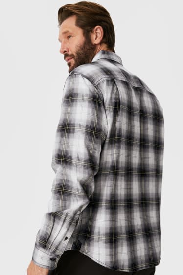 Heren - Overhemd - regular fit - kent - THERMOLITE® - geruit - grijs