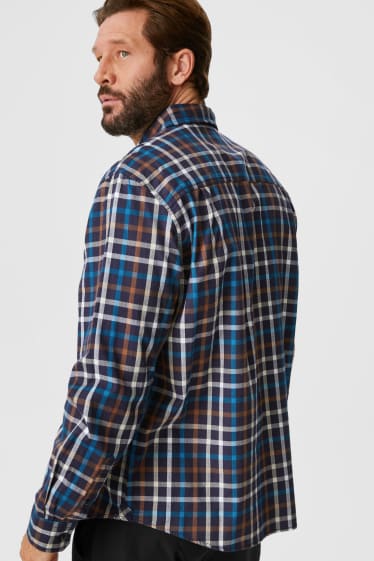 Heren - Overhemd - regular fit - kent - THERMOLITE® - geruit - donkerblauw