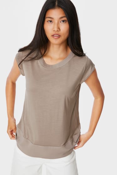Femmes - T-shirt en lyocell - gris-marron