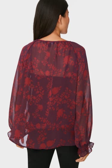 Mujer - Blusa de chifón - 2 piezas - de flores - rojo oscuro