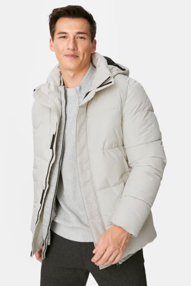 Herren - Steppjacke mit Kapuze  - hellgrau