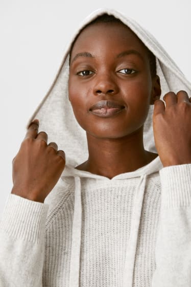 Women - Hooded cashmere jumper - white-melange