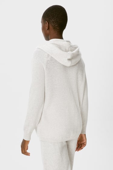 Donna - Pullover di cashmere con cappuccio - bianco-melange