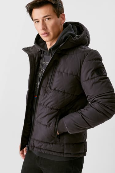 Men - Quilted jacket with hood - black
