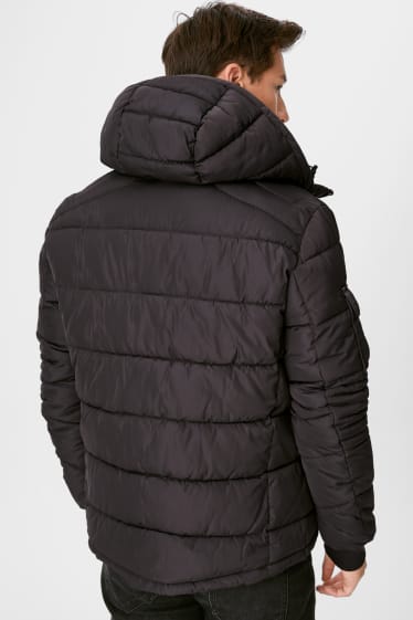 Men - Quilted jacket with hood - black