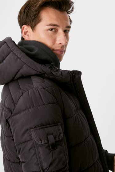 Men - Quilted jacket with hood - black