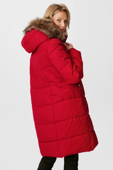 Mujer - Abrigo acolchado premamá con capucha y cubierta para el bebé - rojo