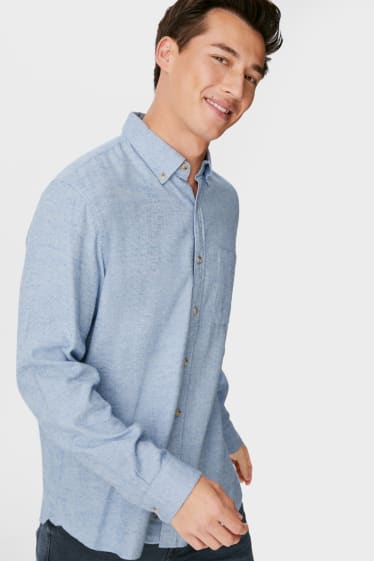 Heren - Flanellen overhemd - regular fit - button down - lichtblauw