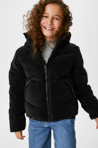 Kinder - Steppjacke mit Kapuze - schwarz